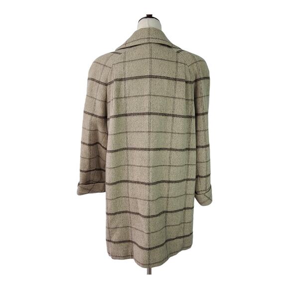 Alorna Tan Gray Brown Plaid Vintage USA Wool Blend Lined Coat Medium - Picture 3 of 6